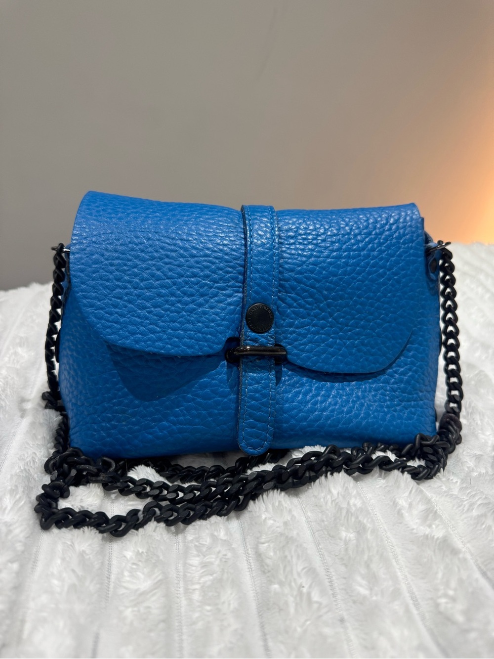 Blue Pebbled Leather Crossbody Bag